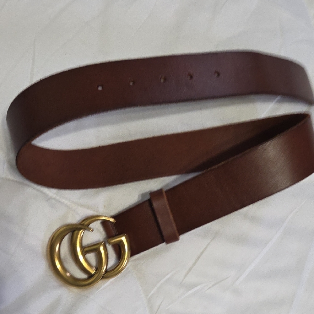 Gucci Brown Leather Belt with Gold Double G Buckle - Picture 8 of 13